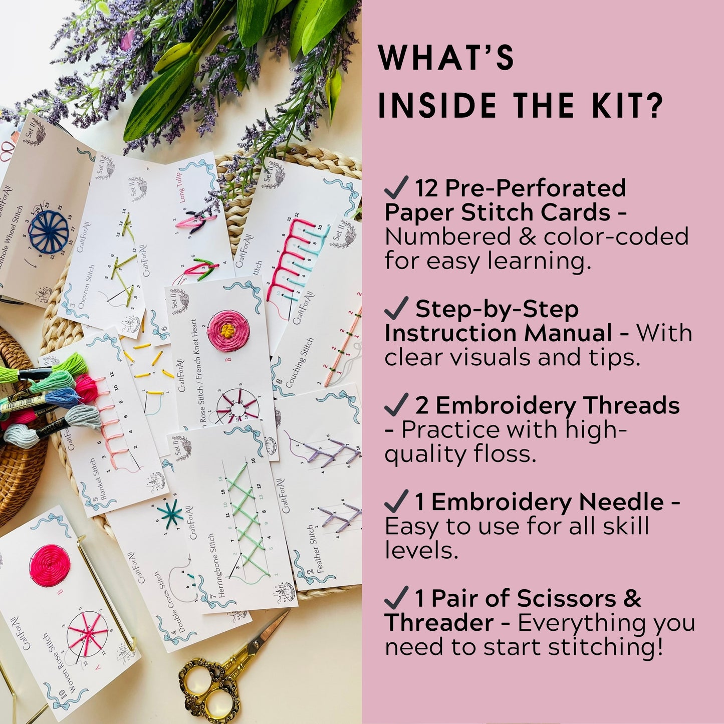 Embroidery Cards Perforated Level 2 Starter DIY Kit | Beginner Colored Patterns, Premium Cardstock Cards, Colorful Threads, Tools, Illustrated Step by Step Instructions | Handmade Kit Gift (Blue)