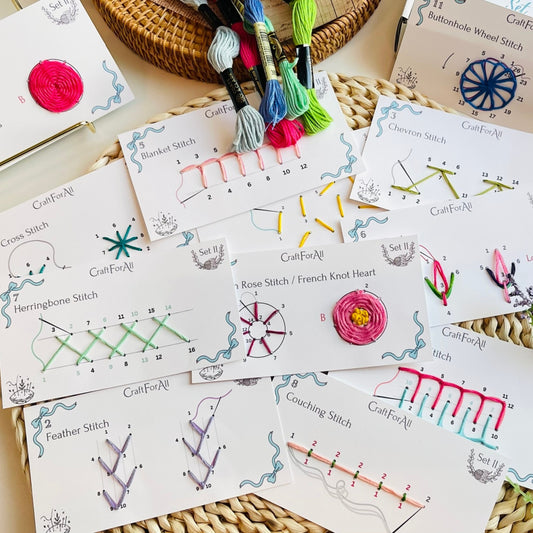 Embroidery Cards Perforated Level 2 Starter DIY Kit | Beginner Colored Patterns, Premium Cardstock Cards, Colorful Threads, Tools, Illustrated Step by Step Instructions | Handmade Kit Gift (Blue)