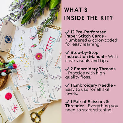 Embroidery Cards Perforated Level 2 Starter DIY Kit | Beginner Colored Patterns, Premium Cardstock Cards, Colorful Threads, Tools, Illustrated Step by Step Instructions | Handmade Kit Gift (Blue)