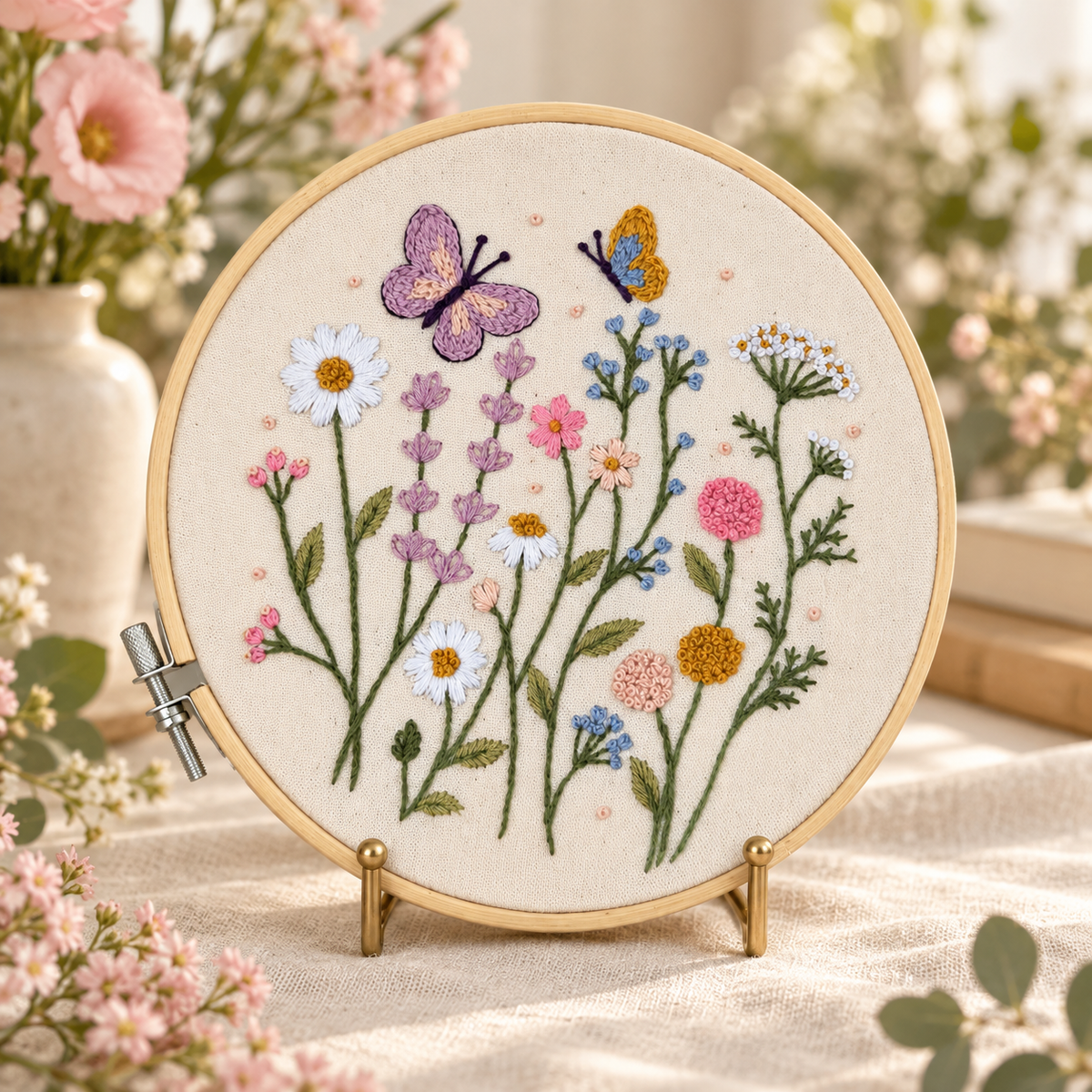 Beginner Embroidery Kit, Rainbow & Wildflower Samplers, Learn 13 Stitches, Complete DIY Craft Kit for Adults and Kids