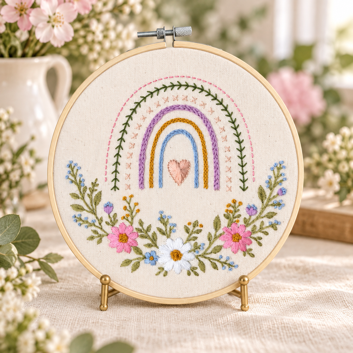 Beginner Embroidery Kit, Rainbow & Wildflower Samplers, Learn 13 Stitches, Complete DIY Craft Kit for Adults and Kids