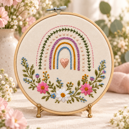 Beginner Embroidery Kit, Rainbow & Wildflower Samplers, Learn 13 Stitches, Complete DIY Craft Kit for Adults and Kids