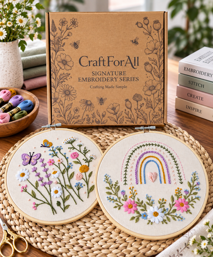 Beginner Embroidery Kit, Rainbow & Wildflower Samplers, Learn 13 Stitches, Complete DIY Craft Kit for Adults and Kids