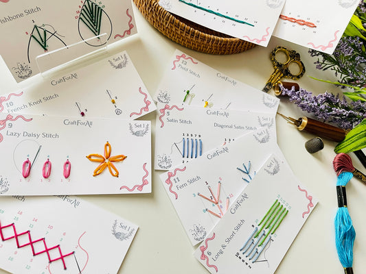 Perforated Embroidery Stitch Cards Starter DIY Kit, Beginner Colored Patterns, Premium Cardstock Cards, Colorful Threads, Tools, Illustrated Step by Step Instructions Handmade Kit Gift for Her (Pink)
